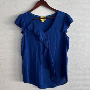 Maeve Anthropologie Royal Blue Cap Sleeve Silk Blouse